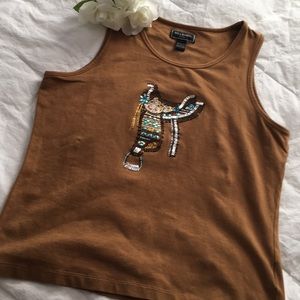 Bit & Bridle tank top w/embellished saddle